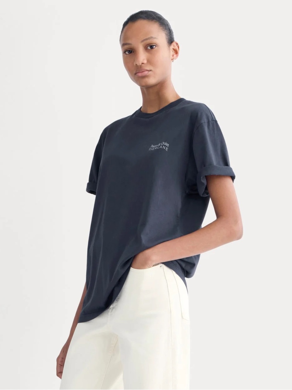 Everlane x Peace & Quiet Graphic Logo Tee Navy Size M NWT